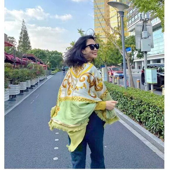 AmandaX “Impression of Summer” Silk-Wool Jacquard Large Scarf/Shawl Throw - Picture 13 of 16